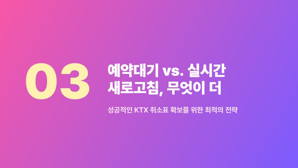 예약대기 vs. 실시간 새로고침, 무엇이 더 유리할까? — 성공적인 KTX 취소표 확보를 위한 최적의 전략