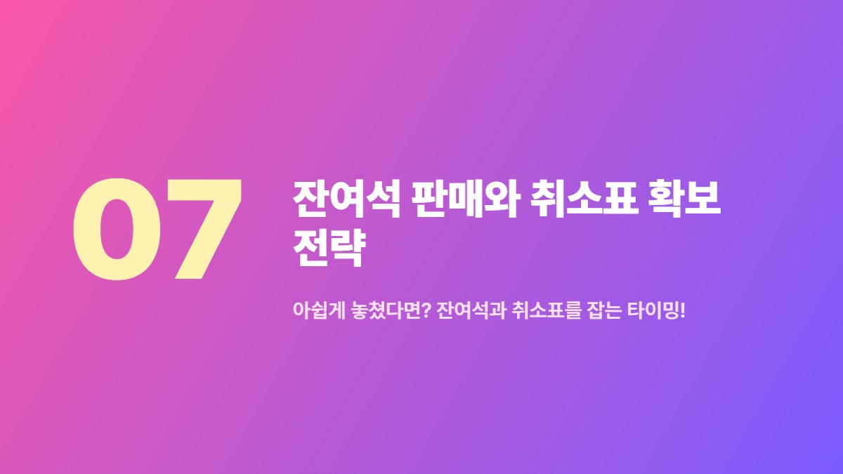 잔여석 판매와 취소표 확보 전략 — 아쉽게 놓쳤다면? 잔여석과 취소표를 잡는 타이밍!